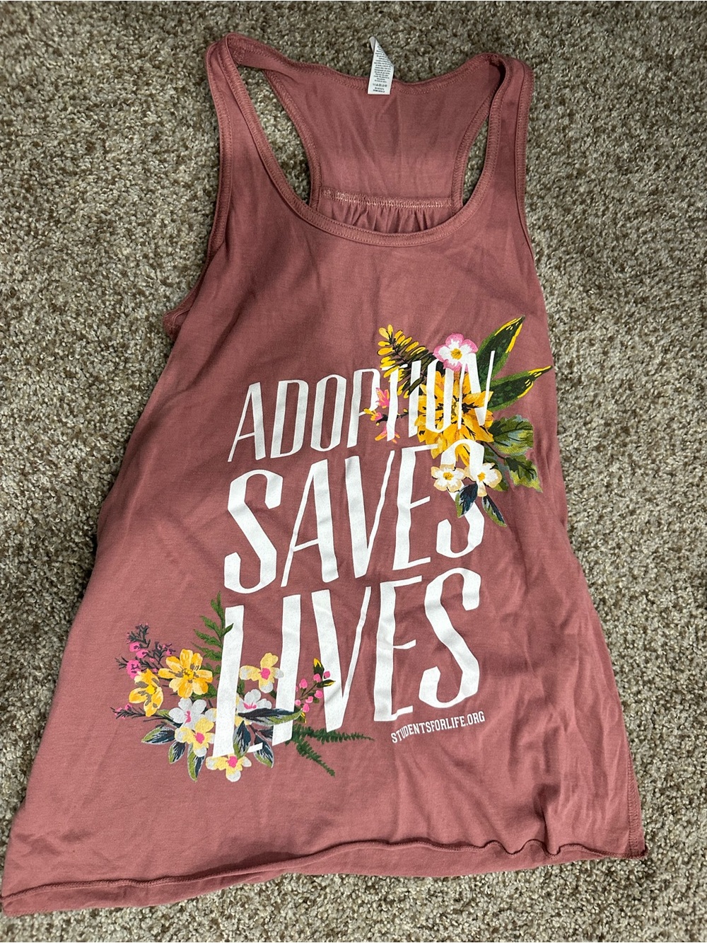 Bella Canvas Rust Pink Floral "Adoption Saves Lives" Tank Top